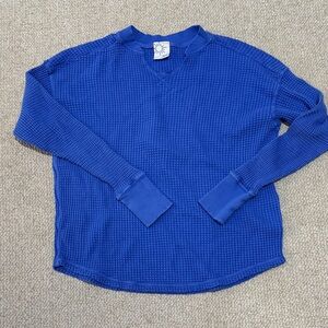 Blue Waffle Knit Long-Sleeve Sweater